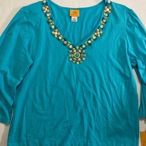 NWT Ruby Rd teal shirt with embellishments